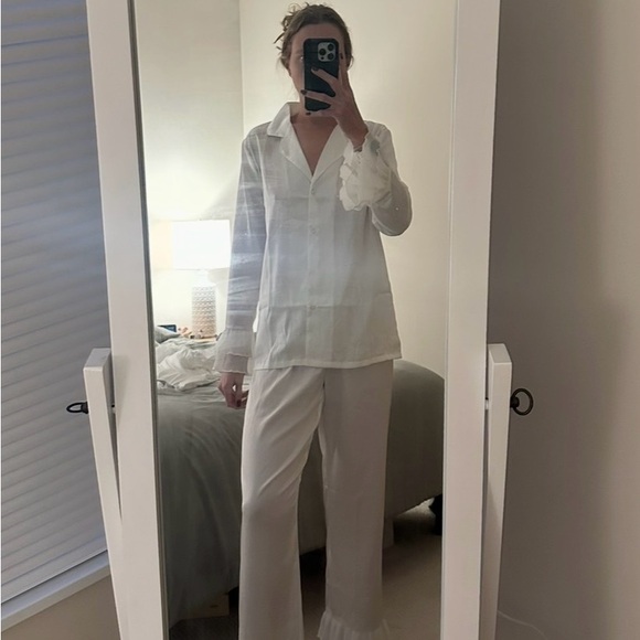 Satin Blouse Ruffle Flutter Hem PJ Set - Picture 6 of 8